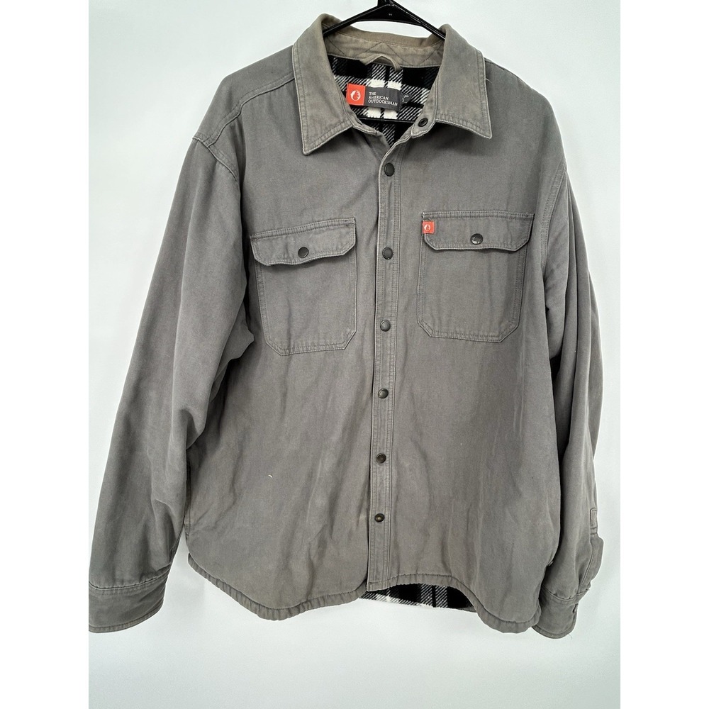 The American Outdoorsman Gray Fleece Lined Long Sleeve Snap Shirt Jacket size XL